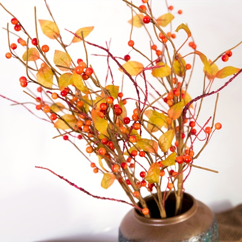 Artificial PIP Berry Stems,Orange Berry Stems Berry Spray Picks for Fall Winter Christmas Holiday and Home Decor, Brown