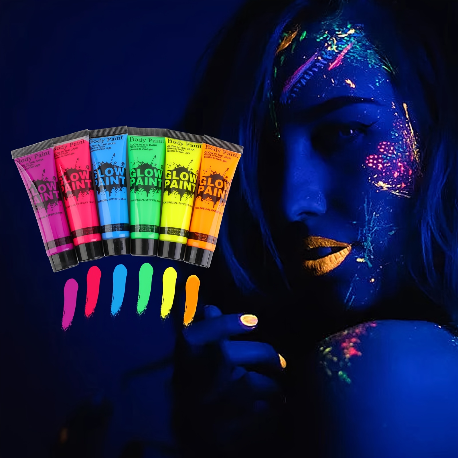  6Pcs Glow in Dark Face Body Paint,Blacklight Neon Fluorescent  Long Lasting Face Body Makeup Set Washable Face Body Paint for  Halloween,Christmas,Cosplay,Party : Beauty & Personal Care