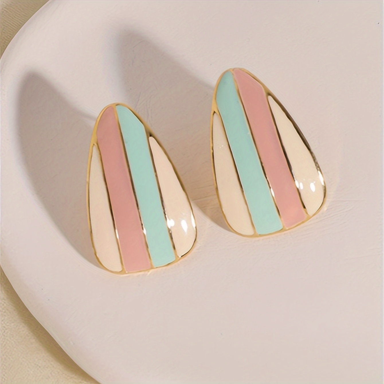 

1 Pair Bohemian Elegant Style Geometric Colorblock Teardrop Stud Earrings For Women, Special Style For Party Wear