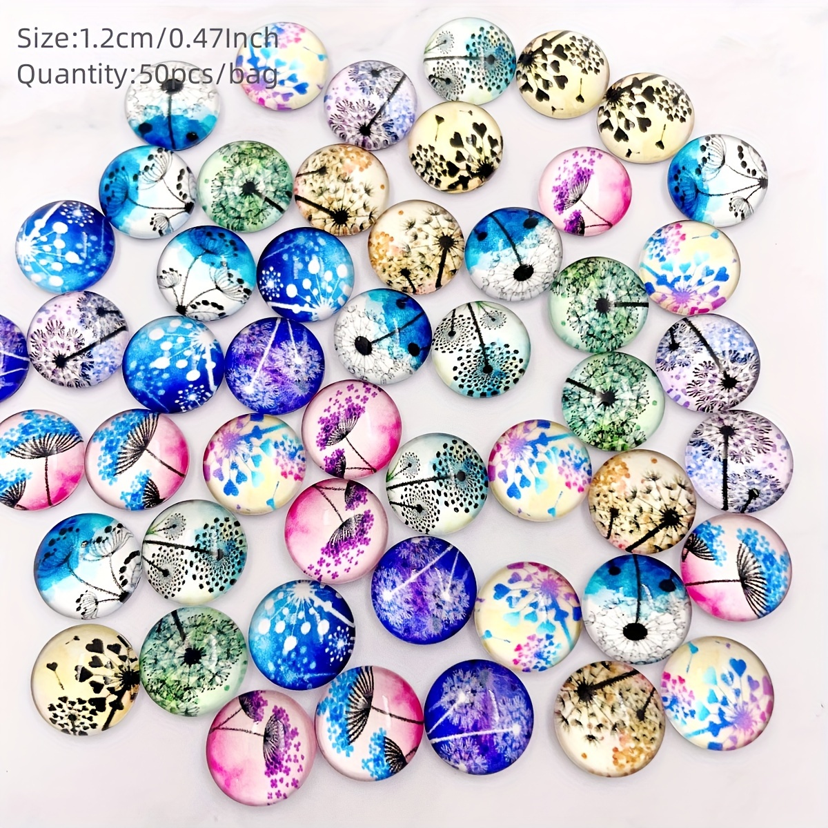 E-shop 50 Stück (25 Paare) 12 mm Gemischte Stile Löwenzahn-Glas-Cabochons, DIY Bastelmaterial