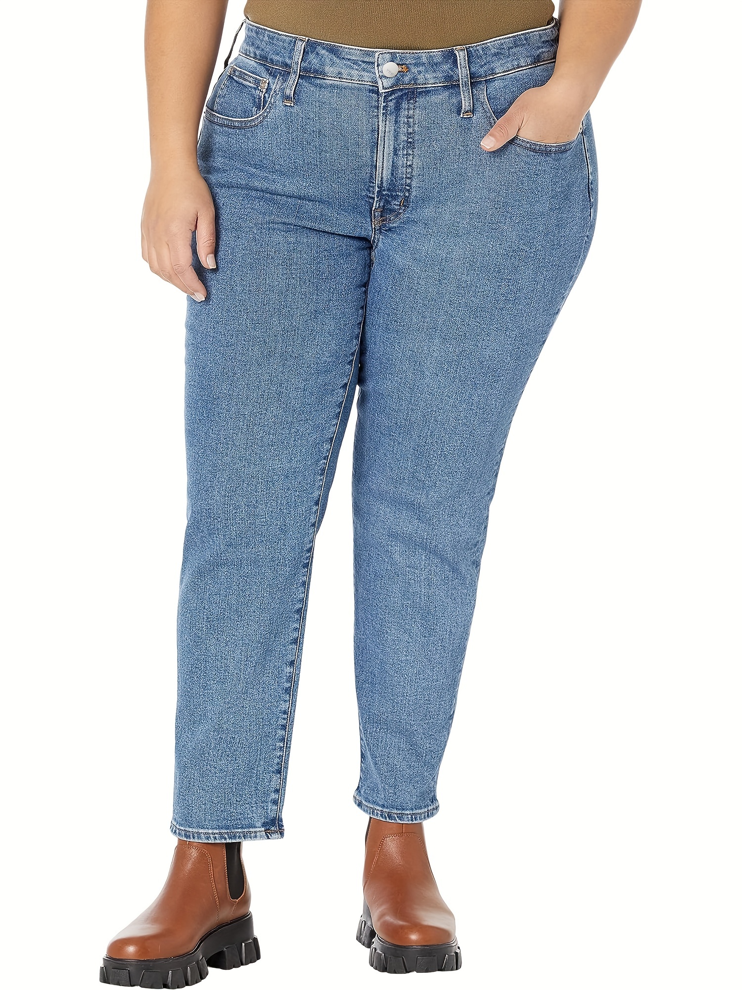 Plus Size Casual Jeans Women's Plus Medium Stretch Full - Temu