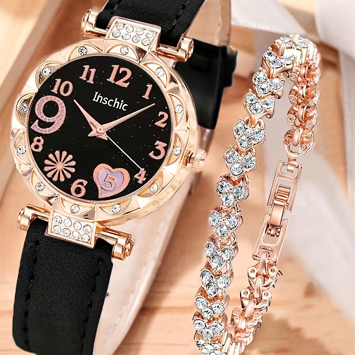 Reloj De Mujer De Moda Simple Conjunto De Pulsera De Corazón - Temu