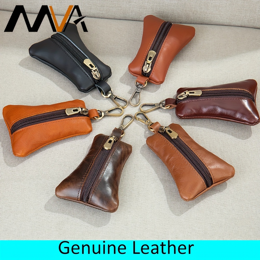Genuine Leather Casual Zipper Keychain Men Men's Waist - Temu