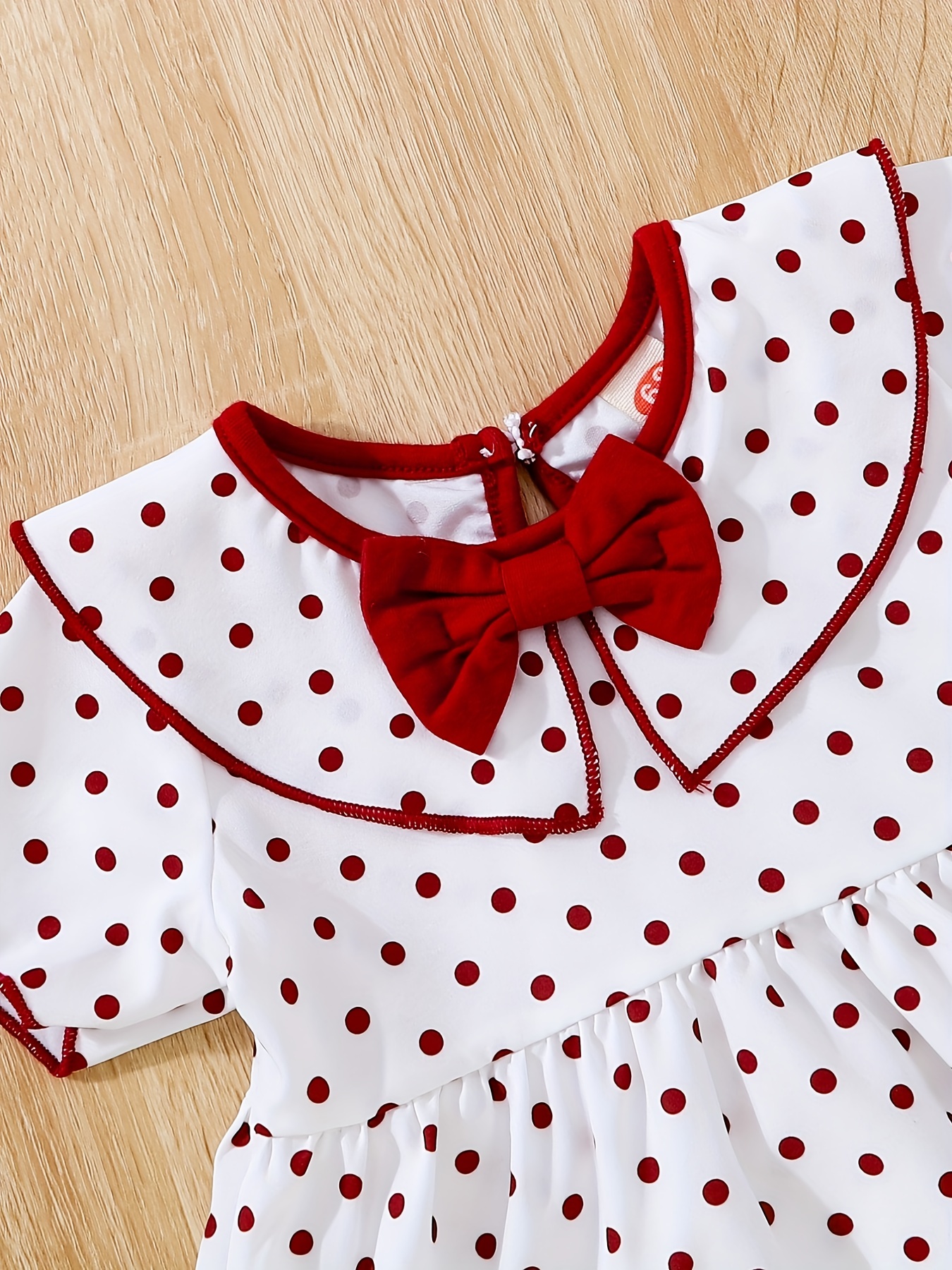 Baby Girl's Cute Polka Dot Print Bow Short Sleeve Dress - Temu Canada