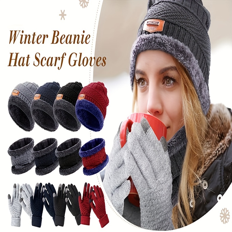 6 Pcs Winter Hat Gloves Scarf Set for Women Warm Knitted Beanie Hat Mittens  Scarves Slouchy Visor Hats Scarf Gloves