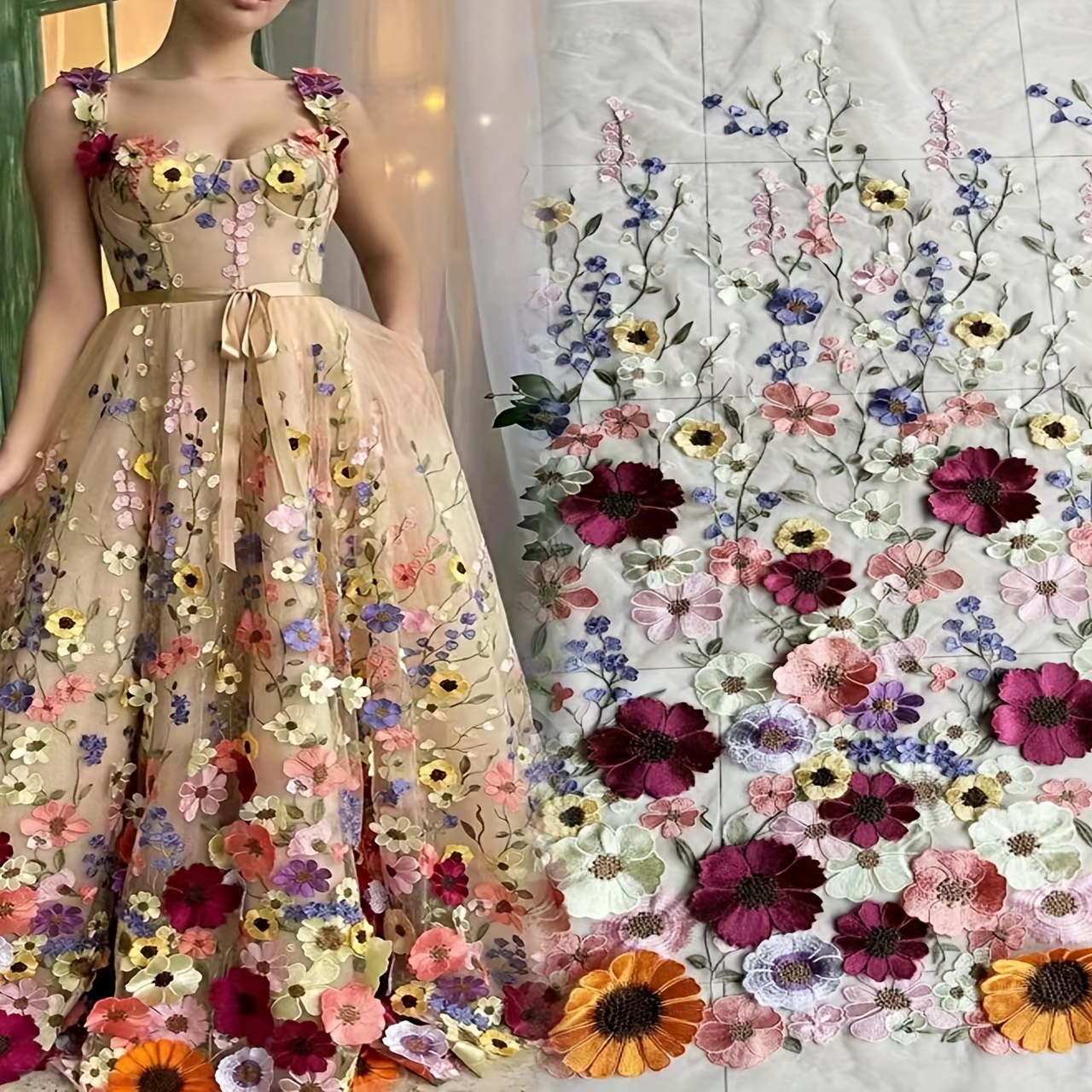 1 Yard 3d Flower Embroidery Lace Lace Diy Bridal Dress - Temu