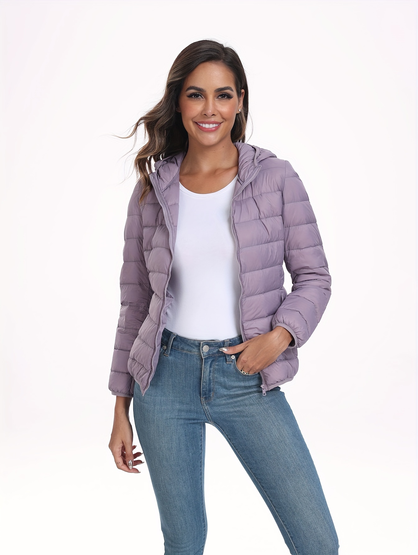 Light purple puffer sales jacket