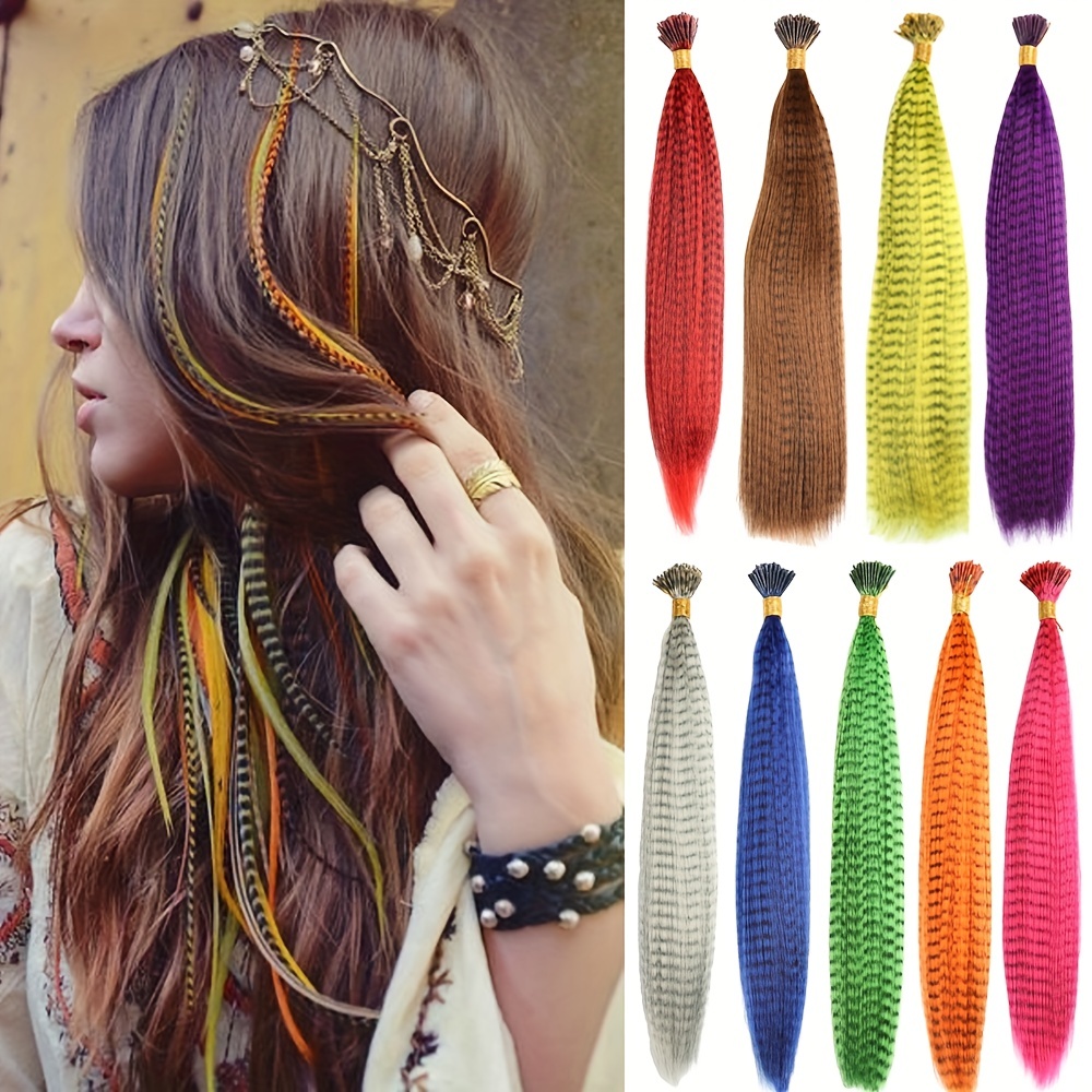 10 Strands Synthetic Feather Hair Extensions Hair Pieces For - Temu
