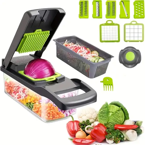  Vegetable Chopper 12-in-1 Mandoline Slicer, Multi Blade with Hand  Protector and Container: Home & Kitchen