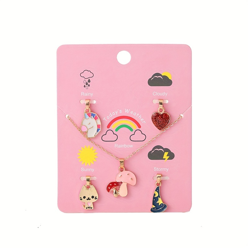 ( with Picture Card ) 5pcs Replaceable Pendant DIY Little Girl Jewelry, Jewels, Cute Unicorn Children's Necklace, Suitable for Daily Wear, Party