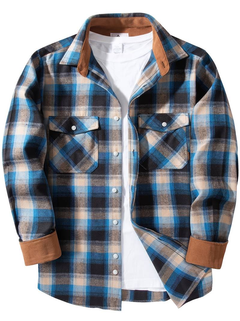 Mens Flannel Plaid Shirt Regular Fit Long Sleeve Casual Button Down ...