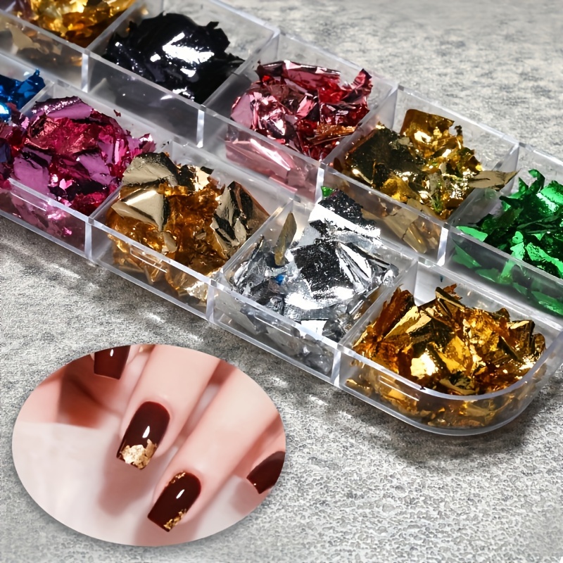 Opvise 12Grids/Box Manicure Foil Decal Anti-fade Multifunctional Nice-looking Nail Art Gold Color Foil Paper for Women