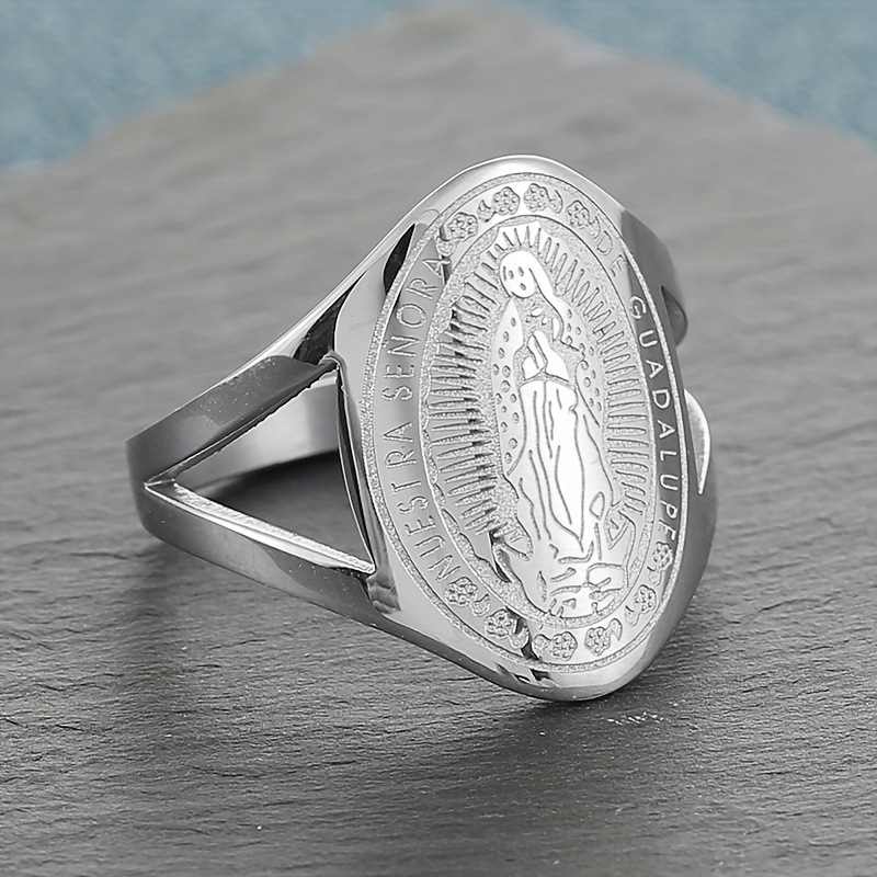 Men's Vintage Virgin Maria Jesus Stainless Steel Ring, Religious Gift