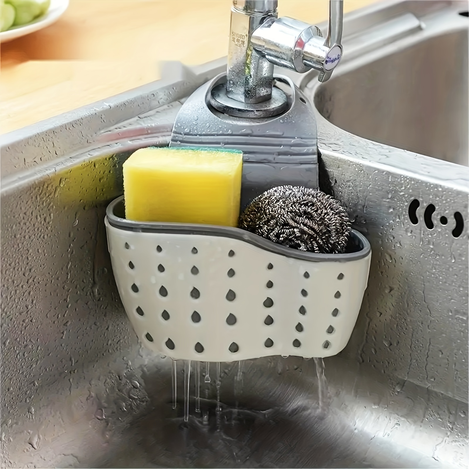 Kitchen Countertop Dish Soap and Dishwashing Brush Holder, SUS 304  Stainless Steel Sponge Organizer, Basket for Cleaning and Scrub Tool,  Kitchen Sink