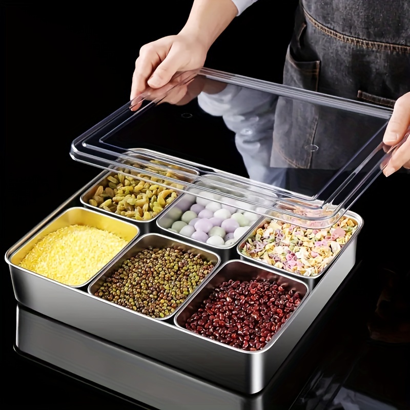 1pc, Divided Storage Box With Lid And Spoon, Multi-grid Food Storage Box,  Compartment Small Seasoning Box, For Fruit, Snack And Sugar, Kitchen Storage