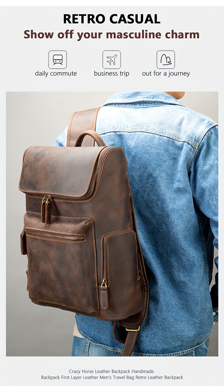 mochila piel vaca vintage hombre gran capacidad portátil Temu Mexico