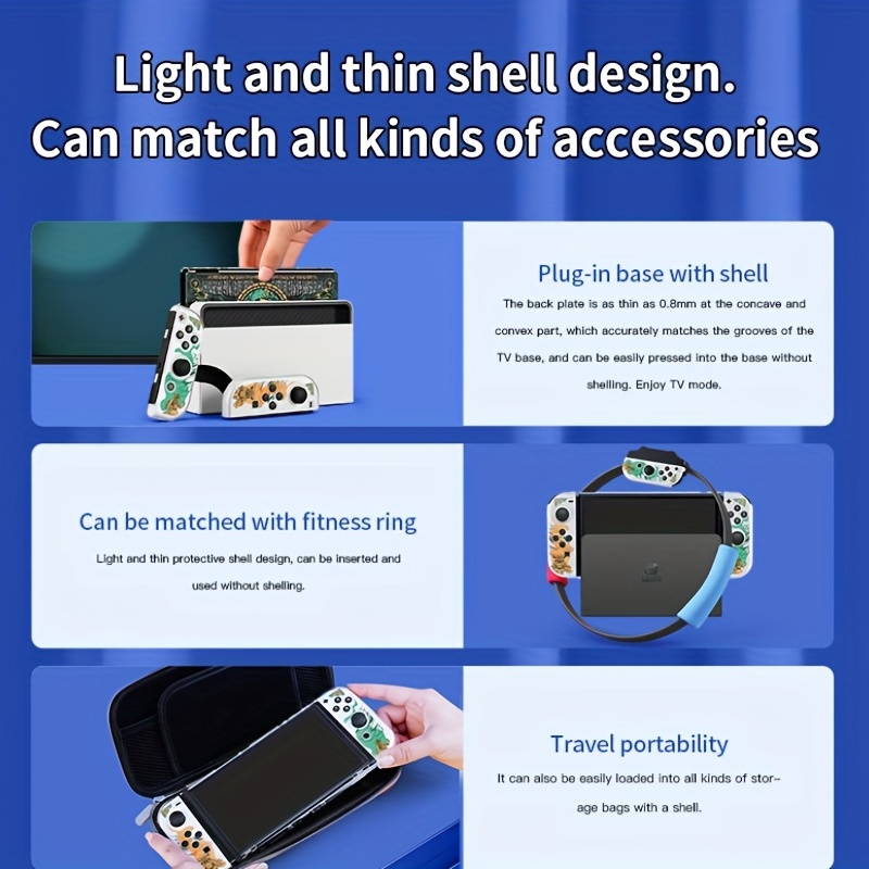 nintendo switch oled protective shell handle soft shell split protective cover drop proof pluggable base switcholed game console accessories transparent hard shell for switcholed details 3