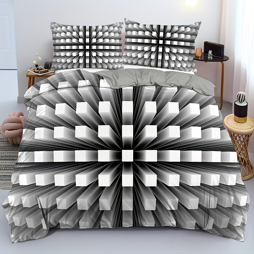 3pcs 3D Geometric Duvet Cover Set Three Dimensional Print Polyester Bedding Set
