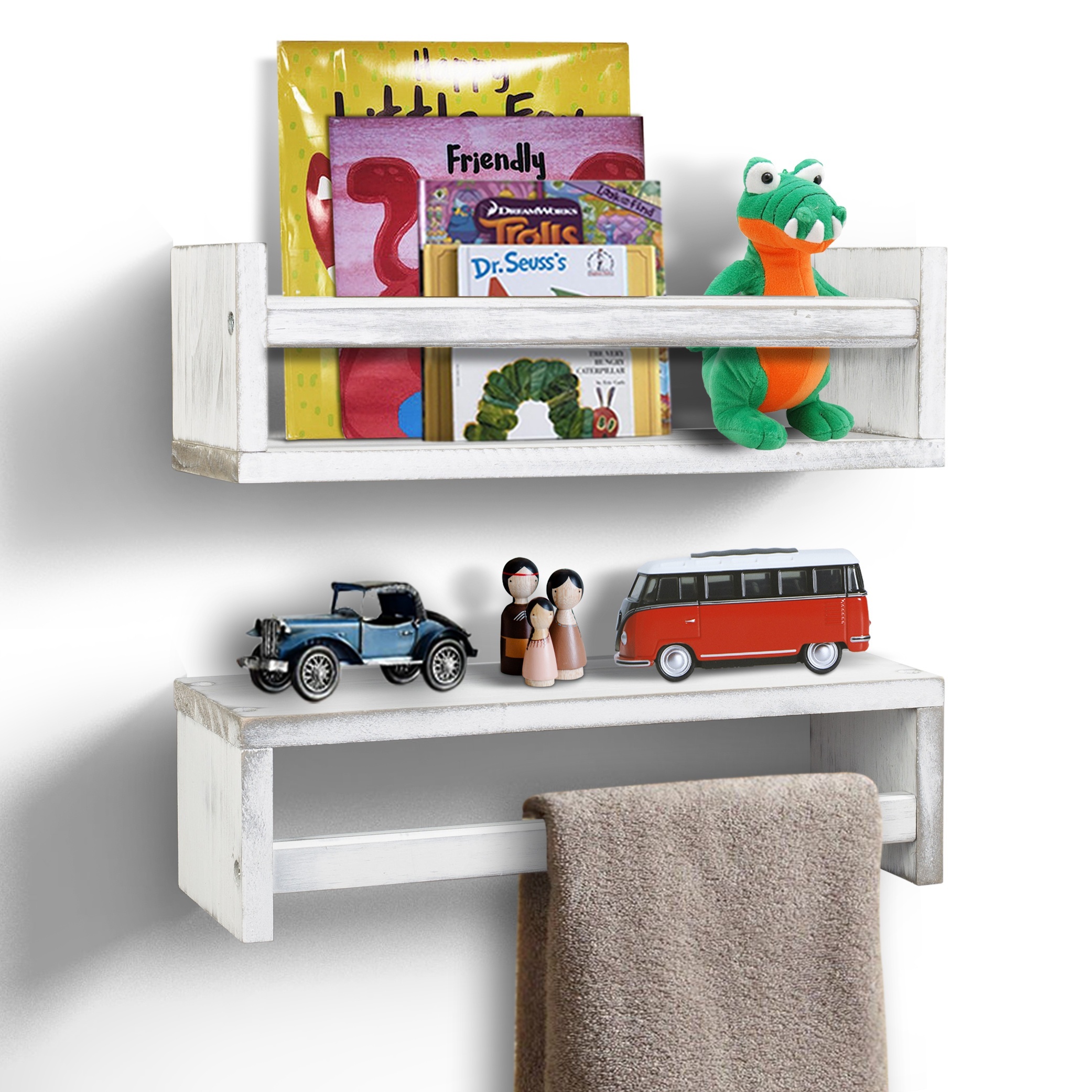 Bestier 38 inch Wall Mounted Floating Shelves with Towel Bar & Hooks  Bookshelf in Rustic 