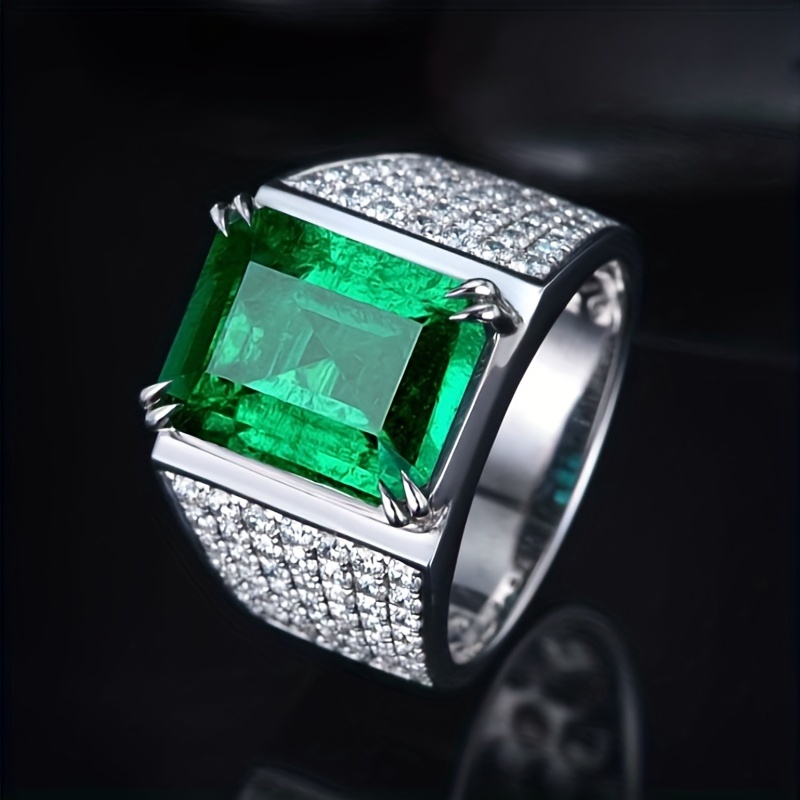 Men's Natural Emerald Green Zircon Ring