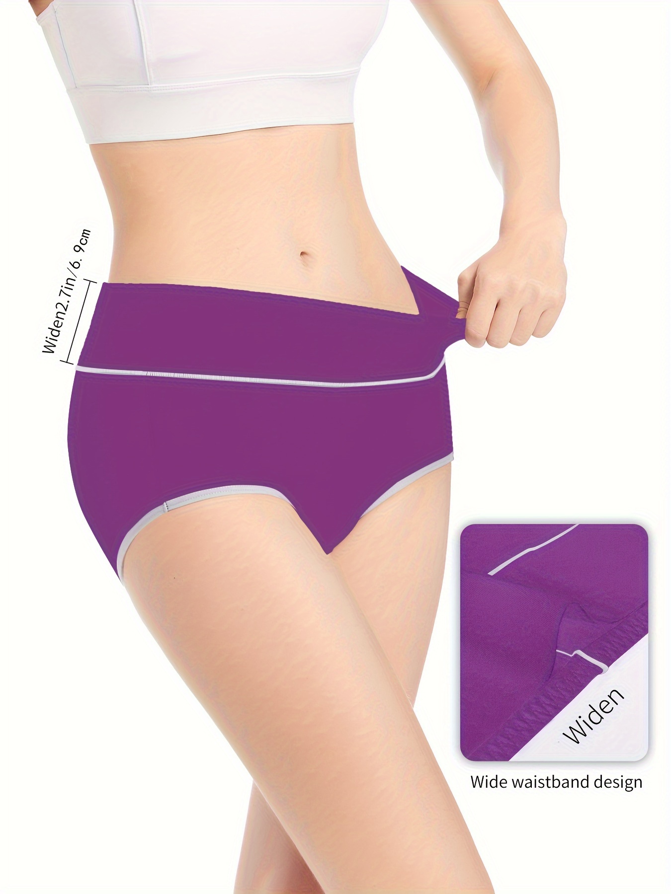 Women's Simple Panty Plus Size Contrast Binding Elastic High - Temu