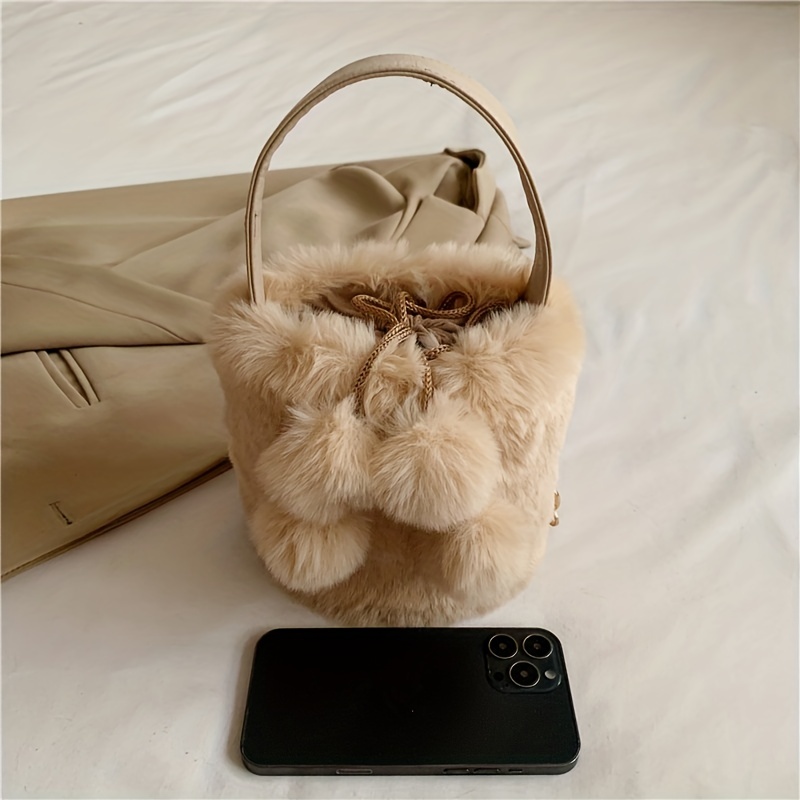 Mini Plush Cherry Bucket Bag Kawaii Faux Fur Crossbody Bag Trendy
