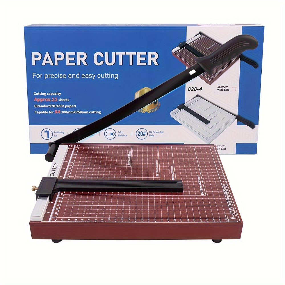 Guillotina de corte de papel, tabla de cortar de papel de 12 pulgadas,  capacidad de 12 hojas, base de metal resistente, barras guía de papel  duales