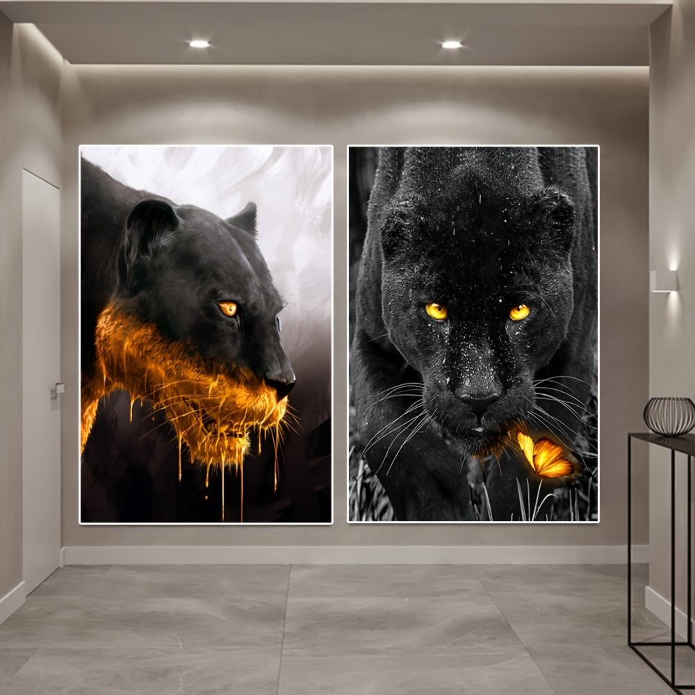Wildlife Black Panther Canvas Wall Art Or Stunning Leopard - Temu