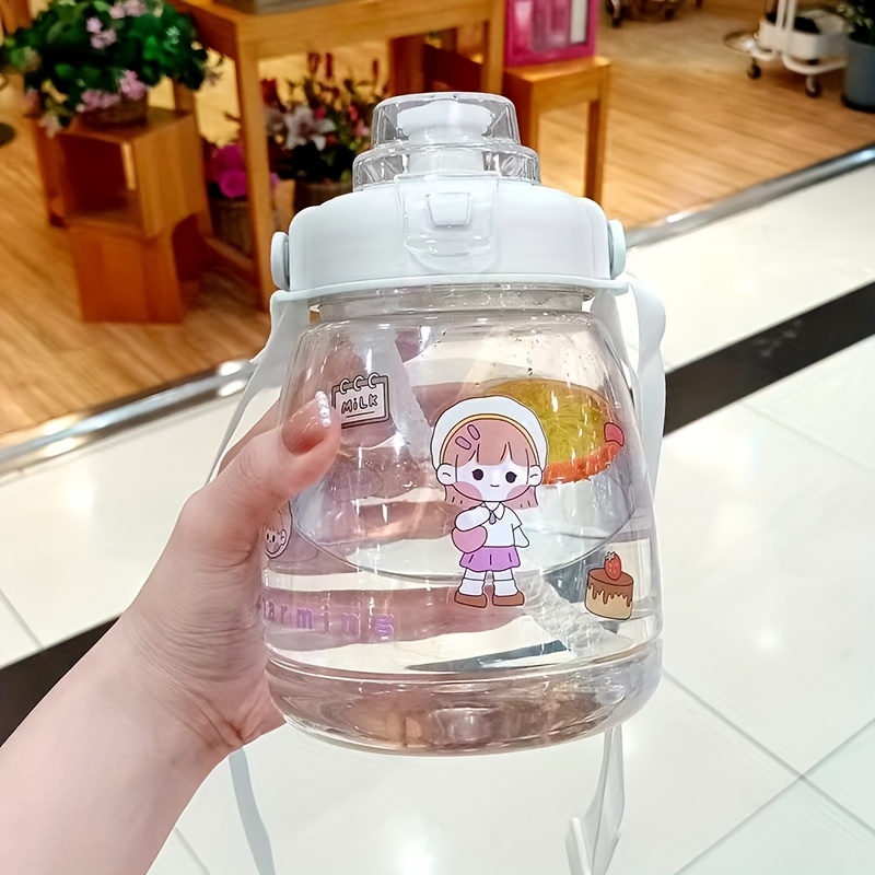 Bear Water Bottle With Straw And Strap Clear Plastic Water - Temu