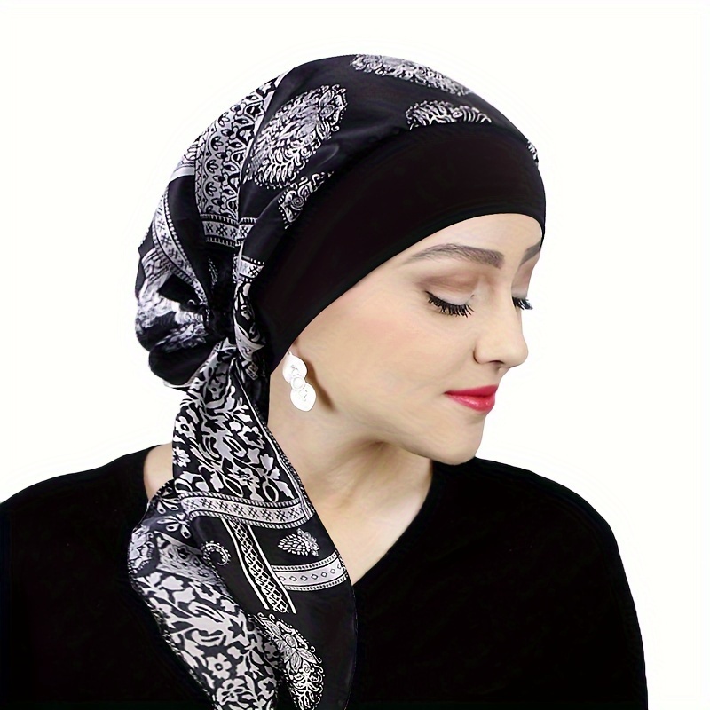 

Stylish Print Turban Hat Elastic Wide Edge Sleeping Hat Lace-up Pirate Hats For Women