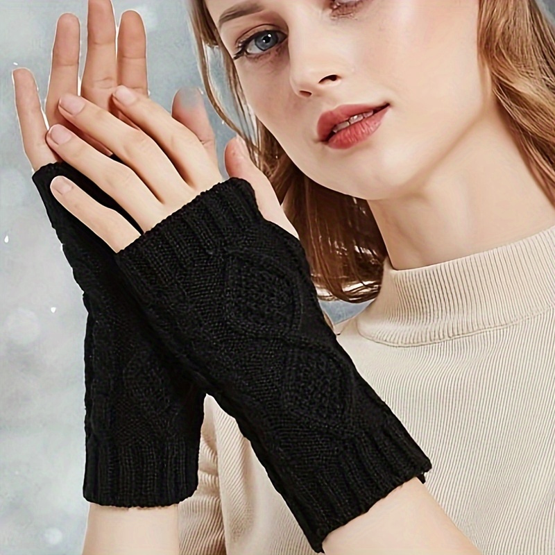 Stylish Twist Knit Gloves Short Fingerless Gloves Thumb Hole - Temu Israel