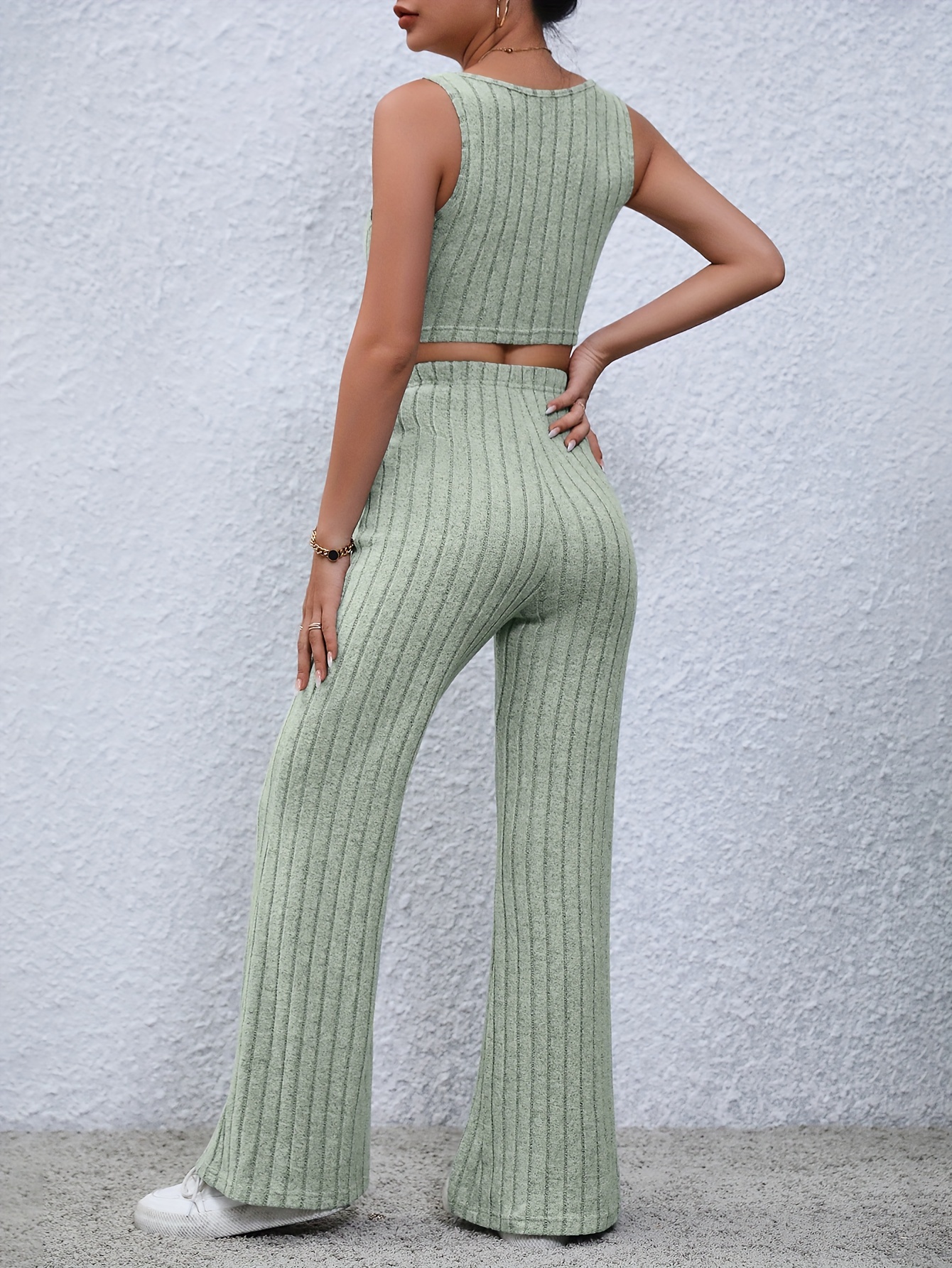 Ribbed 2-Piece Set Crop Tank Top & Wide Leg Pants