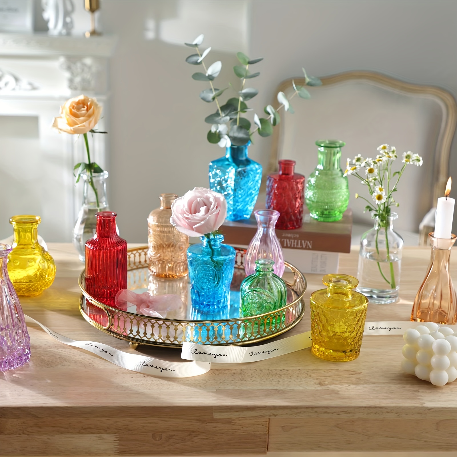 Piccolo vaso di fiori in vetro, 12 mini bottiglie di fiori vintage,  delicato vaso di fiori in vetro, diverse dimensioni per composizioni  floreali, feste di matrimonio in casa decorazioni : : Casa