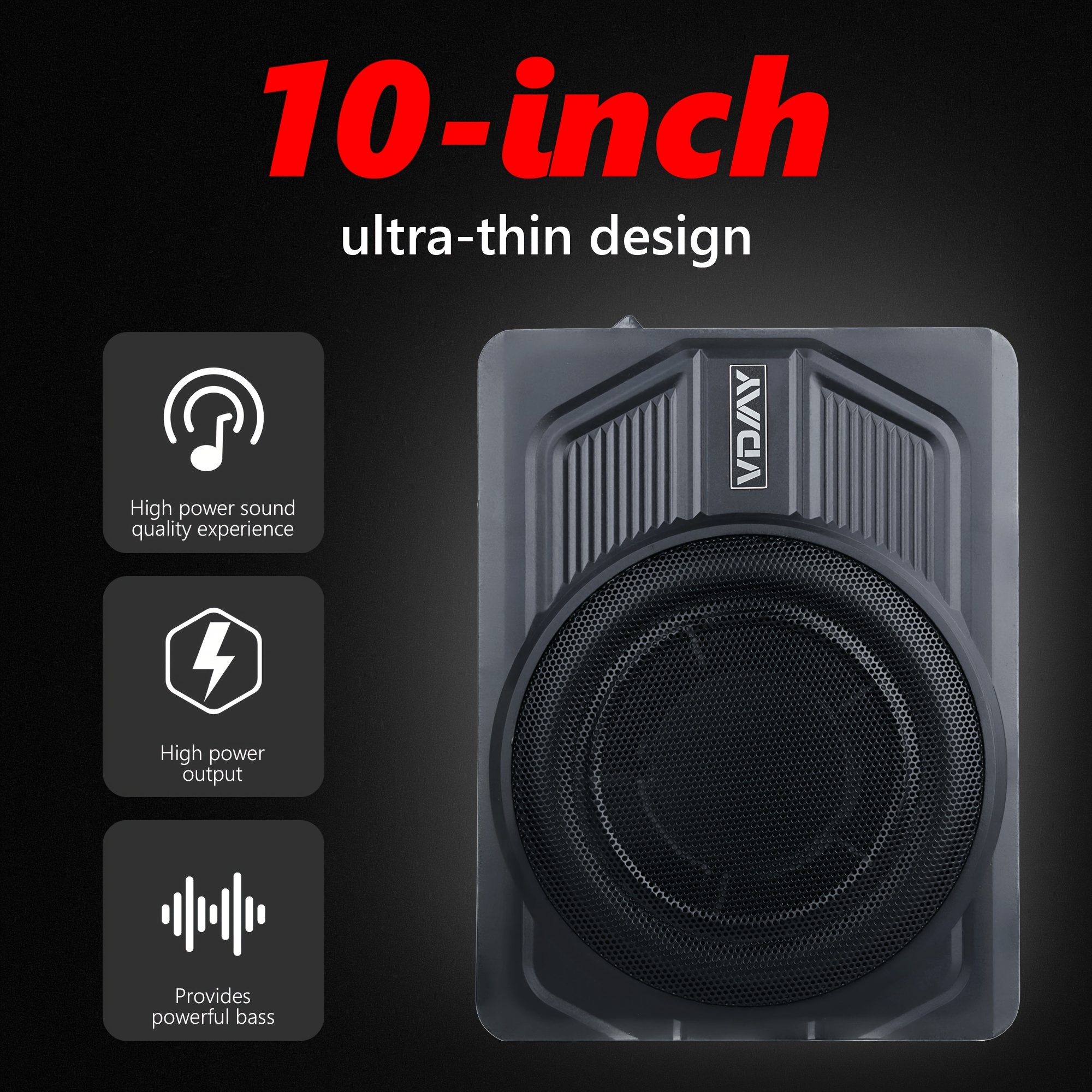 JC103 Car Audio Modified Small Steel 12V High Power 1500W Car Subwoofer, 10  Inch Ultra-thin Car Subwoofer