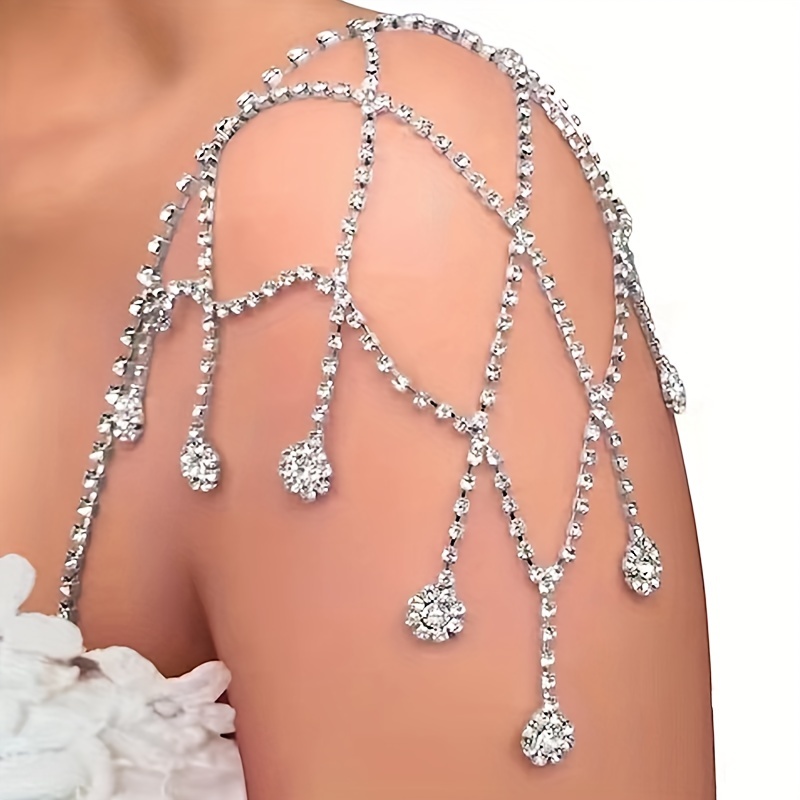 Women mesh Rhinestone Crystal chest tassel bra jewelry body chain