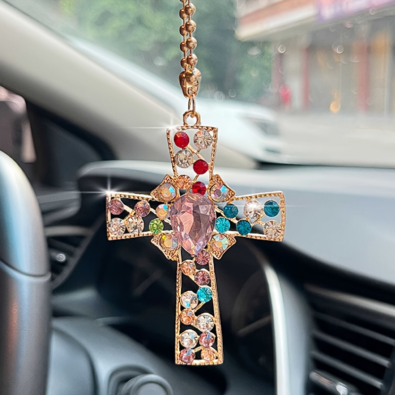 Cristal Métal Christian Cross Automobile Voiture Rétroviseur Décoration  Pendentif Ornement Auto Intérieur Décor Pendentif Voiture Cross