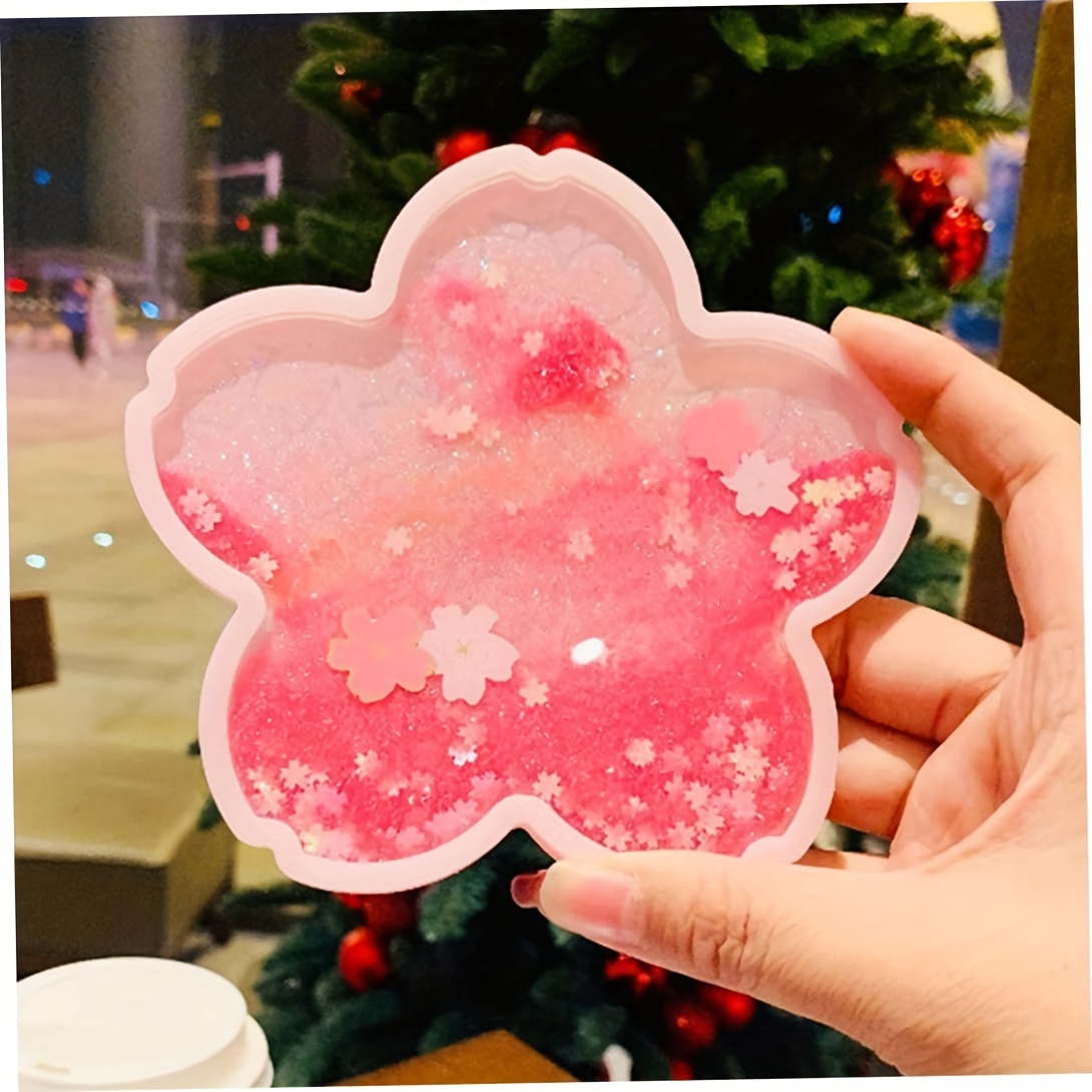 1pc Sakura Coaster Cherry Quicksand Flash Cute Quicksand Glitter Drink Coaster Non Slip Insulation Mat For Home Decor Gift For Women Wife Girlfriend