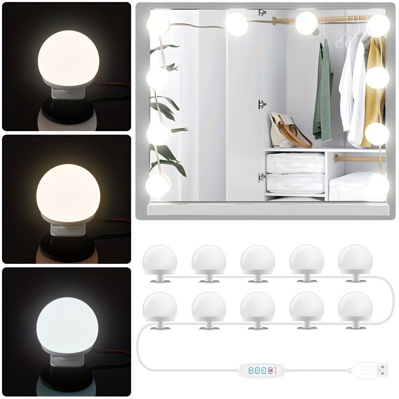 Luces de espejo de maquillaje Hollywood regulables de 14 bombillas,  accesorios de iluminación de tocador ajustables de 22 pies para espejo de  longitud