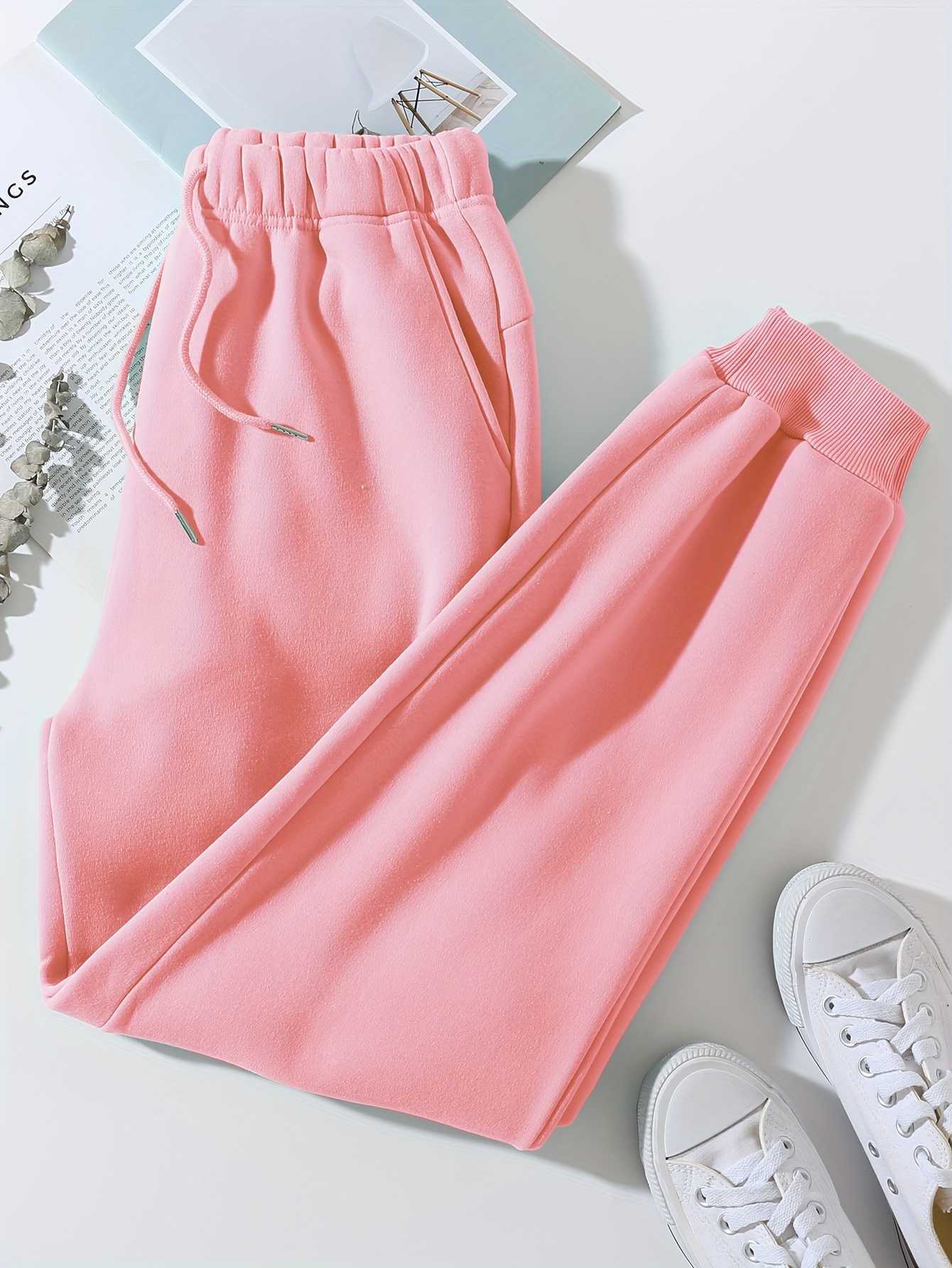 Solid Color Casual Sweatpants Drawstring Elastic Waist - Temu Canada