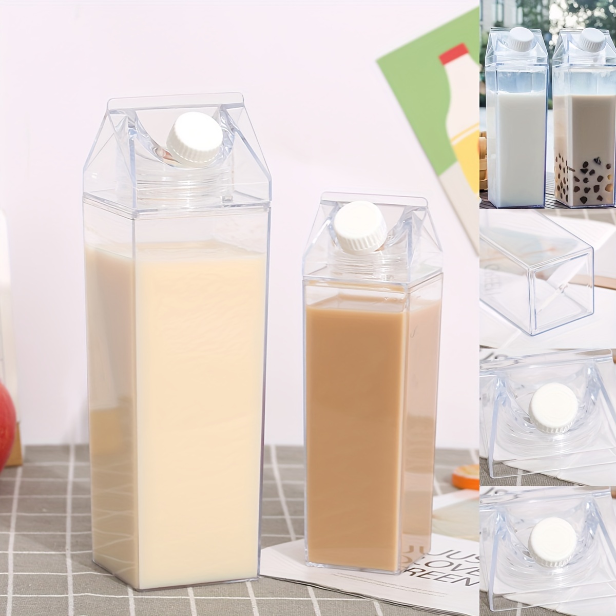 Gobelet carré en plastique transparent avec ULà lait, bouteille d