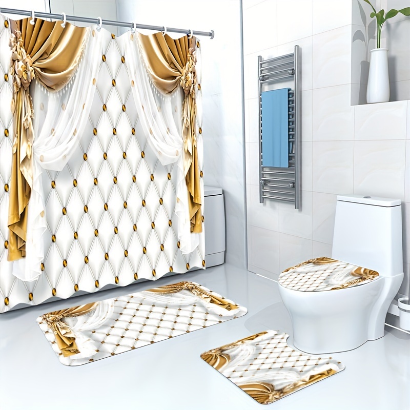 Sparkling Diamond Pattern Shower Curtain Set, Black Bathroom Set With  Shower Curtain & Mats, Colorful Modern Bathroom Waterproof Curtain With 12  Hooks,, Bathroom Accessories - Temu
