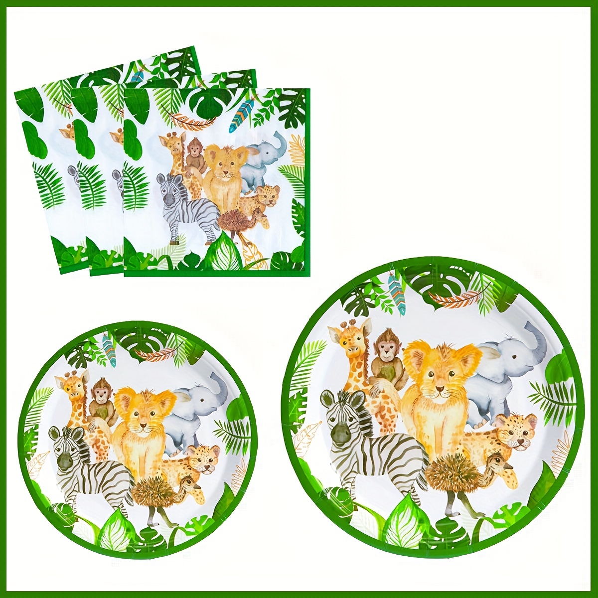 100 Pièces Sets De Table En Papier Kraft Imprimé D'animaux De La Jungle,  Vaisselle Jetable Pour Fête D'anniversaire Et Fête De Vacances
