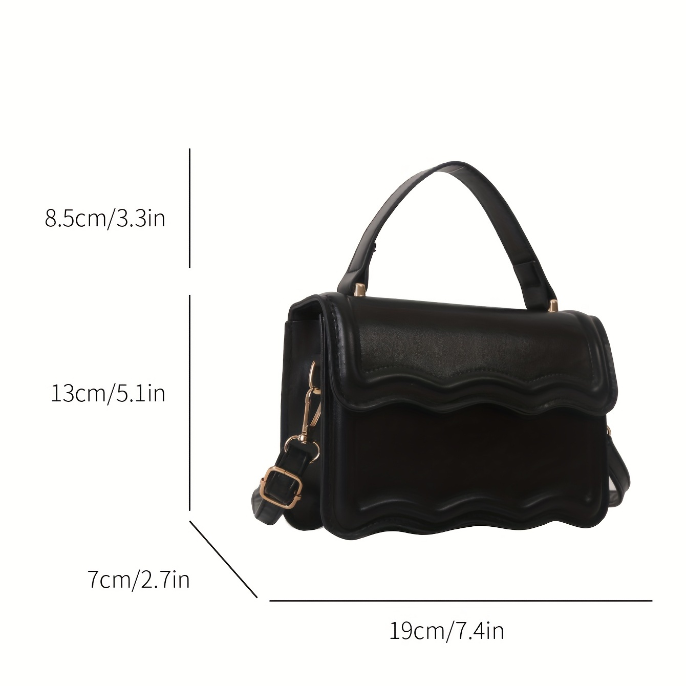 Minimalist Black Leather Crossbody Bag with Magnetic Closure