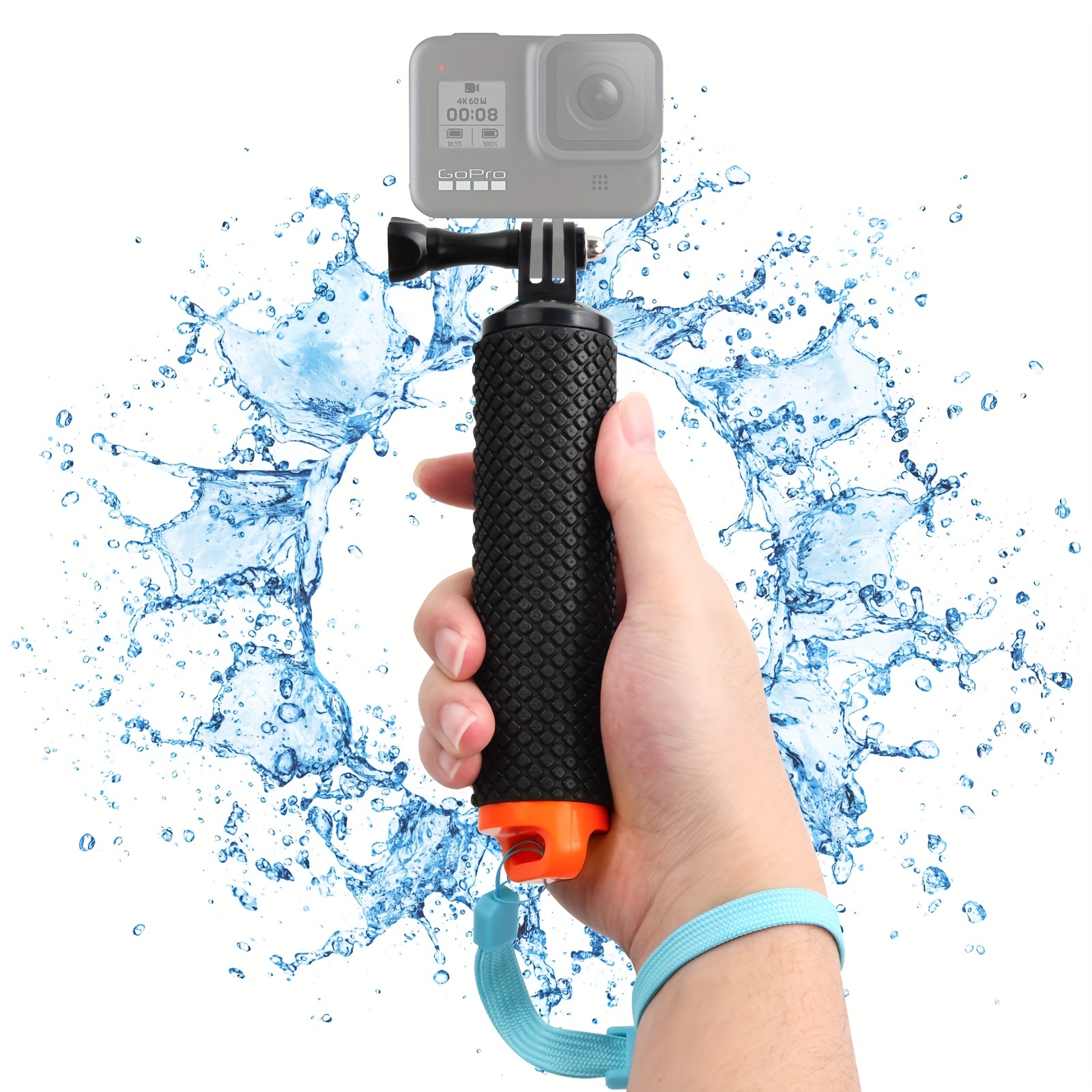 Agarre de mano flotante impermeable compatible con GoPro Hero 10, 9, 8, 7,  6, 5, 4, 3, 3+ 2 1 sesión negro y plateado kit de accesorios de montaje de