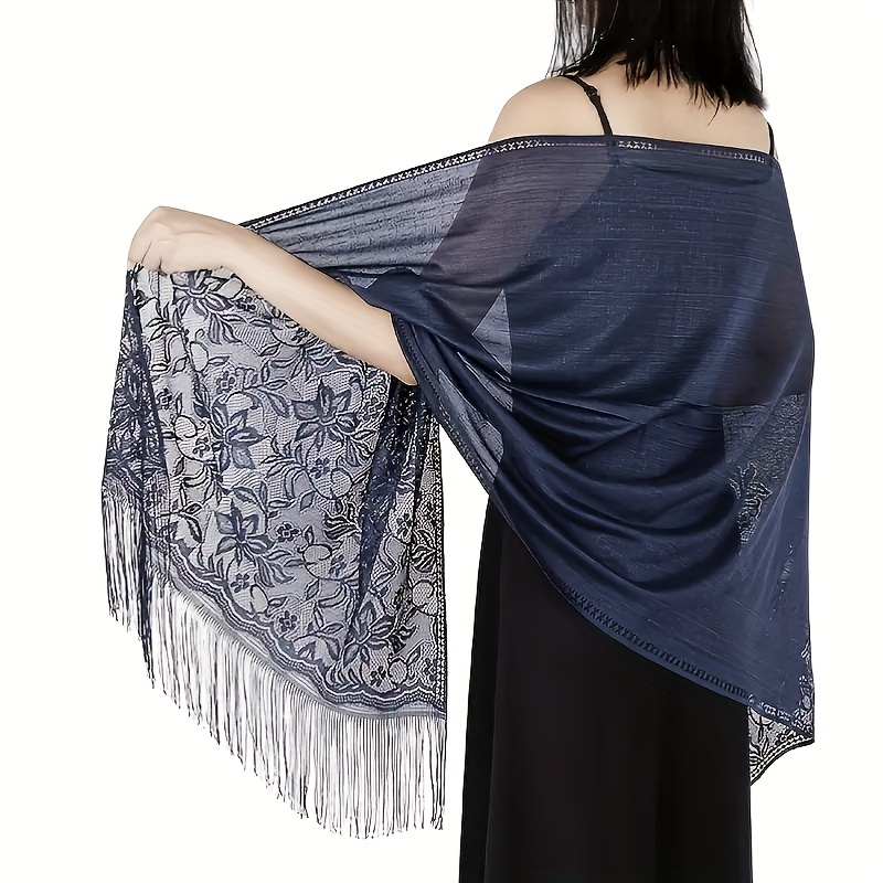 Boho Flower Pattern Fringe Trim Scarf Wrap Head Wrap For Travel