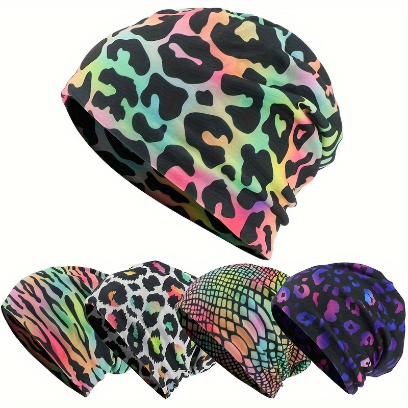 

Trendy Leopard Print Slouchy Beanie Hip Hop Skull Neck Gaiter Soft Beanies Chemo Cap For