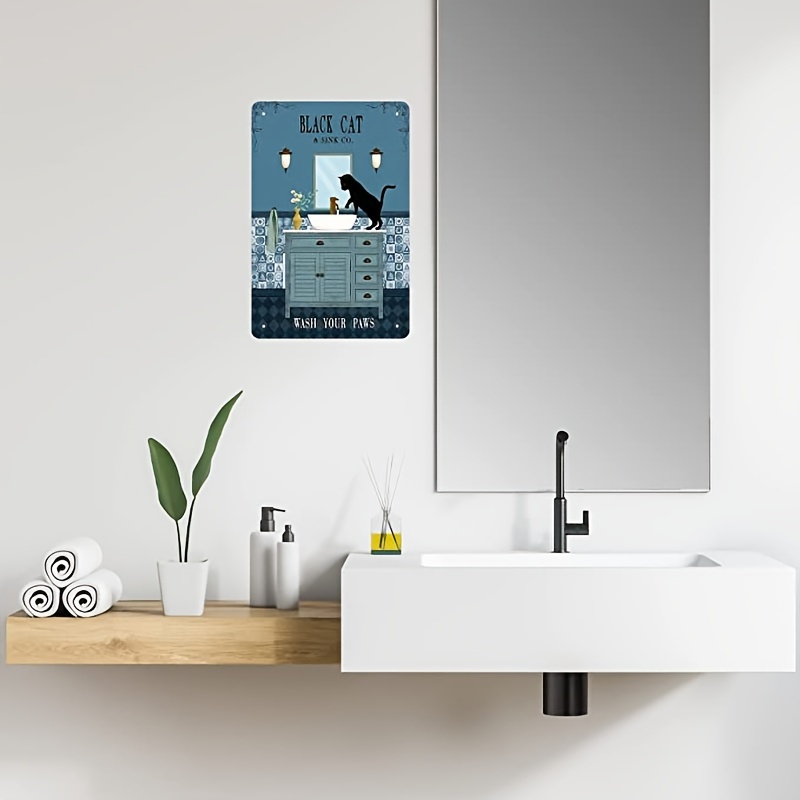 Black Cat and Sink CO Wash Your Paws Poster, Bathroom Decor, Wall Art Decor,  Black Cat Poster, Funny Bathroom Poster No Frame Canvas 