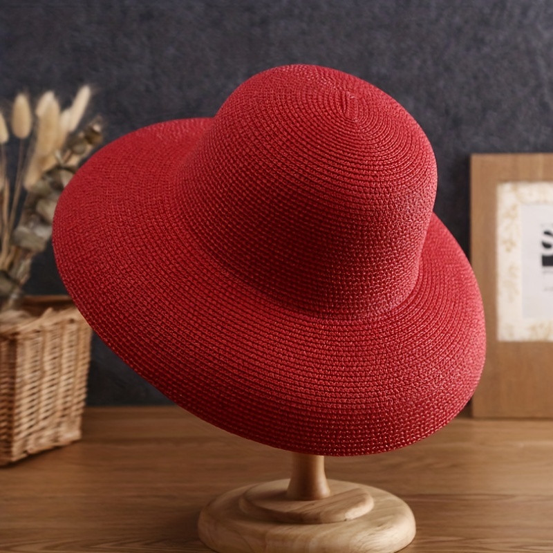 Solid Hepburn Style Elegant Straw Hat Vintage Sun Protection Beach Woven Sun  Hat For Women, Shop On Temu And start Saving