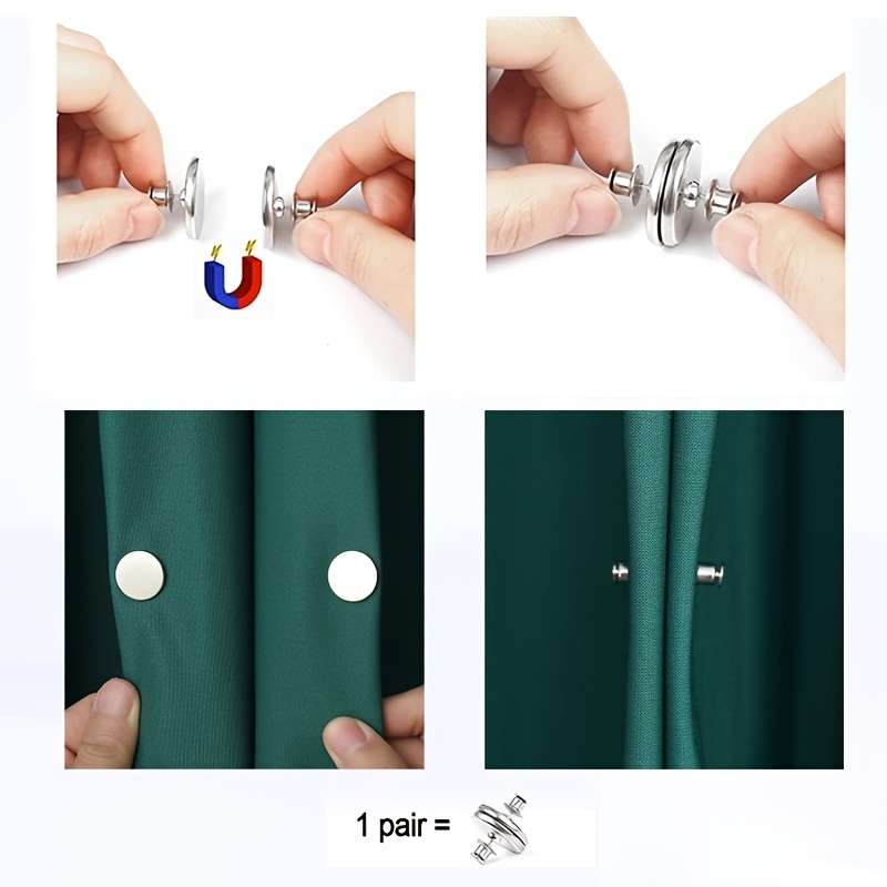 Curtain Magnets Closure Curtain Accessories Curtain Magnetic Holdback  Button Free Punching Magnet Buckle,Keep Curtain Liners Closed&Tight To Side  Walls