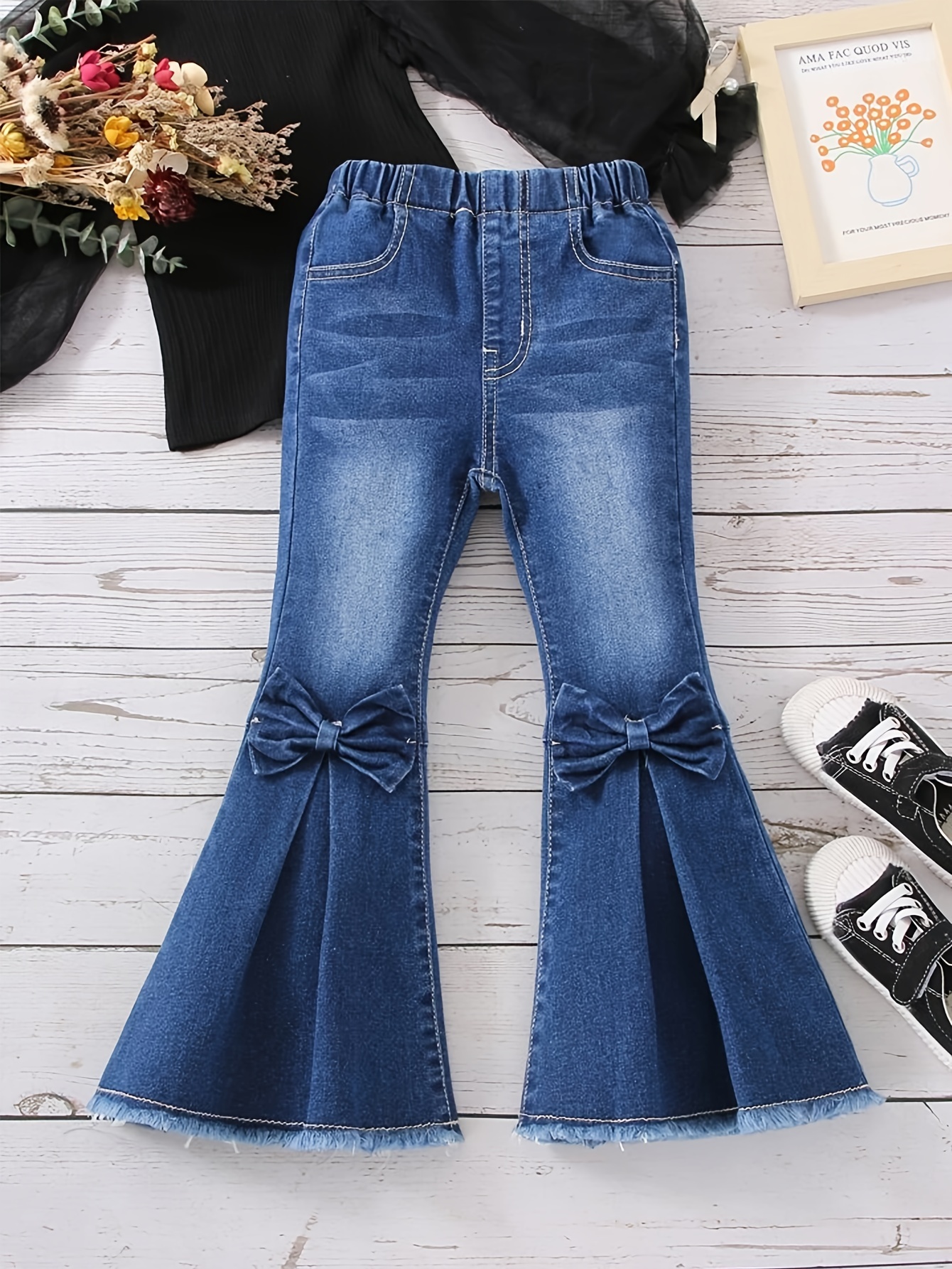 Girls' Flare Jeans with Bow Detail Stretch Denim Bell Bottoms, Machine  Washable, Comfy Stylish for Spring/Summer